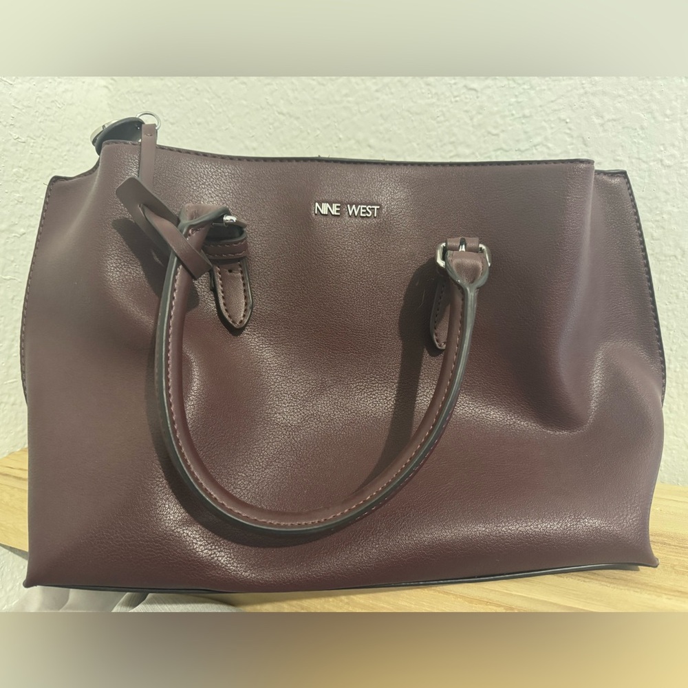 Nine West Brown Leather Handbag with Silver Zippers